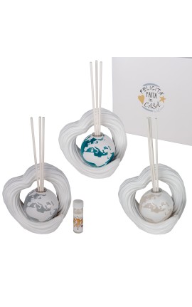Bomboniera Matrimonio Compleanno Comunione Profumatore Diffusore Mappamondo Cuori 3 Colori Assortiti Con Box