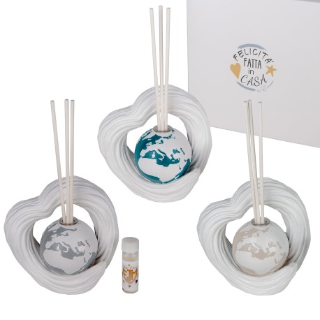 Bomboniera Matrimonio Compleanno Comunione Profumatore Diffusore Mappamondo Cuori 3 Colori Assortiti Con Box