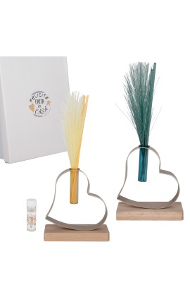 Bomboniera Matrimonio Compleanno Comunione Profumatore Diffusore Cuore Metallo e Legno 2 Colori Assortiti Con Box