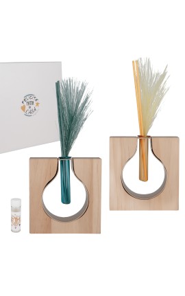 Bomboniera Matrimonio Compleanno Comunione Profumatore Diffusore Goccia Metallo e Legno 2 Colori Assortiti Con Box