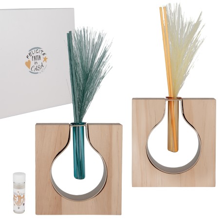 Bomboniera Matrimonio Compleanno Comunione Profumatore Diffusore Goccia Metallo e Legno 2 Colori Assortiti Con Box