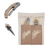 Bomboniera Matrimonio Set Vino Cavatappi Apribottiglie e Tappo Legno e Metallo Con Pocket in Panno