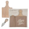 Bomboniera Matrimonio Set 2 Pezzi Formaggio Tagliere e Coltellino Legno e Metallo Con Pocket in Panno