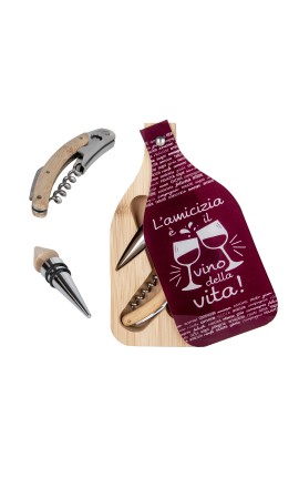 Bomboniera Matrimonio Set 2 Pz Cavatappi e Tappo Metallo e Legno Con Scatola Bottiglia