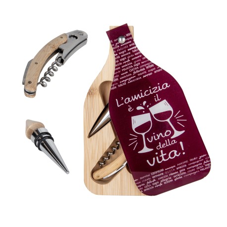 Bomboniera Matrimonio Set 2 Pz Cavatappi e Tappo Metallo e Legno Con Scatola Bottiglia
