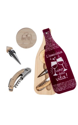 Bomboniera Matrimonio Set 3 Pz Cavatappi Tappo e Apribottiglie Metallo e Legno Con Scatola Bottiglia