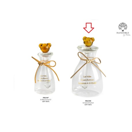 Bomboniera Matrimonio Vasetto Porta Miele Con Dosatore Vetro Orsetto 12,6 Cm Con Box
