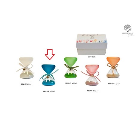 Bomboniera Battesimo Compleanno Clessidra Azzurra Con Stella Oro h.9.5 Cm Con Box
