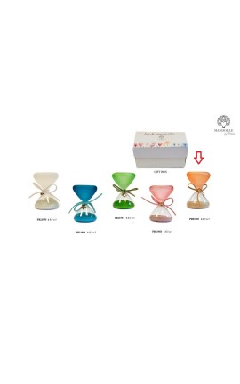 Bomboniera Comunione Compleanno Clessidra Arancione Con Cuore Oro h.9,5 Cm Con Box