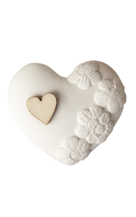 Gessetto Decorativo Cuore Fiori e Dettaglio in Legno 4 cm