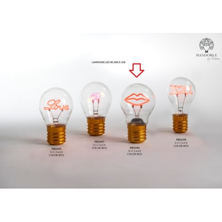 Bomboniera Matrimonio Lampadina Led Metallo e Vetro Con Labbra Con Box