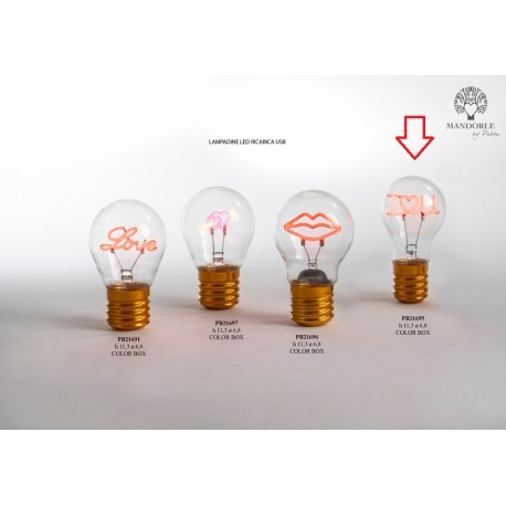 Bomboniera Matrimonio Lampadina Led Metallo e Vetro I LOVE YOU Con Box