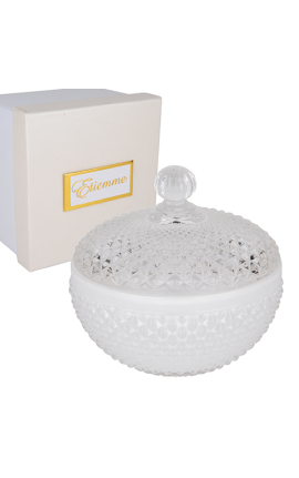 Bomboniera Matrimonio Compleanno Comunione Scatola Vetro Portaconfetti Tonda Bianca h.10 Cm Con Box