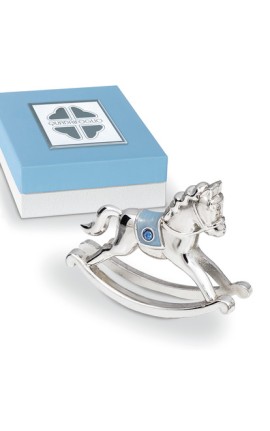 Bomboniera Solidale Battesimo Cavalluccio Cavallo Argento e Celeste Con Box
