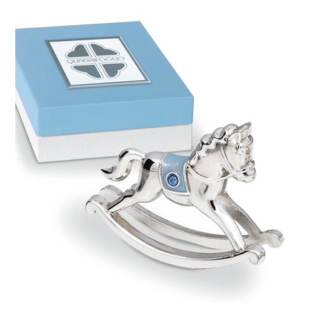 Bomboniera Solidale Battesimo Cavalluccio Cavallo Argento e Celeste Con Box