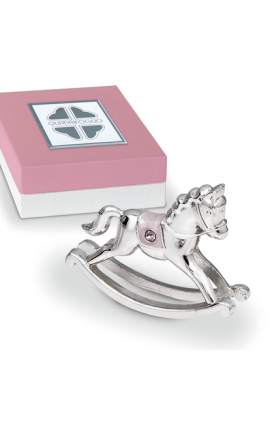 Bomboniera Solidale Battesimo Cavalluccio Cavallo Argento e Rosa Con Box