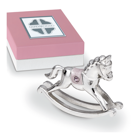 Bomboniera Solidale Battesimo Cavalluccio Cavallo Argento e Rosa Con Box