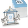 Bomboniera Solidale Battesimo Portafoto Cavalluccio Cavallo Argento e Celeste Con Box