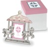 Bomboniera Solidale Battesimo Portafoto Cavalluccio Cavallo Argento e Rosa Con Box