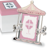 Bomboniera Solidale Battesimo Portafoto Cavalluccio Cavallo Argento e Rosa 19x24 Cm Con Box