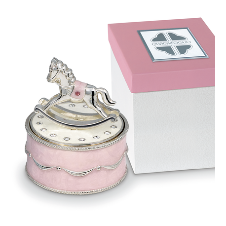 Bomboniera Solidale Battesimo Carillon Cavalluccio Cavallo Argento e Rosa Con Box