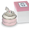 Bomboniera Solidale Battesimo Carillon Cavalluccio Cavallo Argento e Rosa Con Box