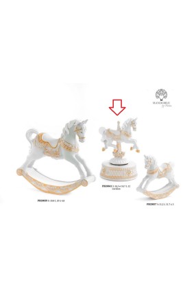 Bomboniera Battesimo Carillon Cavalluccio Da Giostra Cavallo Bianco e Oro
