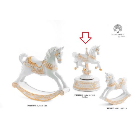 Bomboniera Battesimo Carillon Cavalluccio Da Giostra Cavallo Bianco e Oro