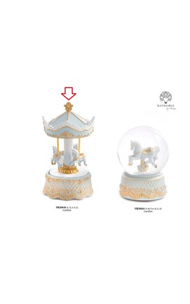 Bomboniera Battesimo Carillon Giostra Cavalluccio Da Giostra Cavallo Celeste e Oro