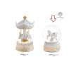 Bomboniera Battesimo Carillon Globo Palla di Neve Cavalluccio Da Giostra Cavallo Celeste e Oro