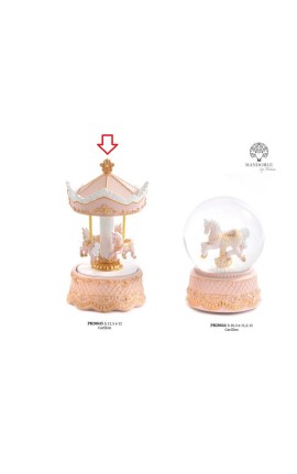 Bomboniera Battesimo Carillon Giostra Cavalluccio Da Giostra Cavallo Rosa e Oro