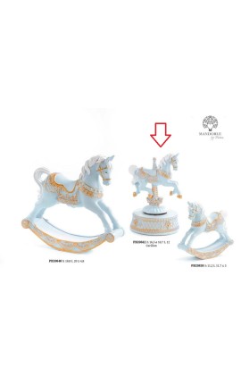 Bomboniera Battesimo Carillon Cavalluccio Da Giostra Cavallo Celeste e Oro