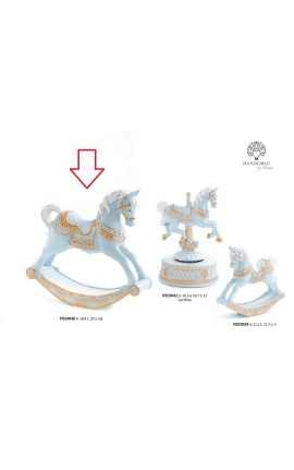 Bomboniera Battesimo Cavalluccio Da Giostra a Dondolo Cavallo Celeste e Oro