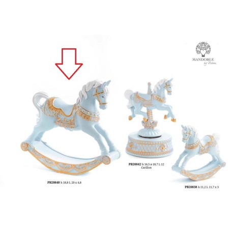 Bomboniera Battesimo Cavalluccio Da Giostra a Dondolo Cavallo Celeste e Oro