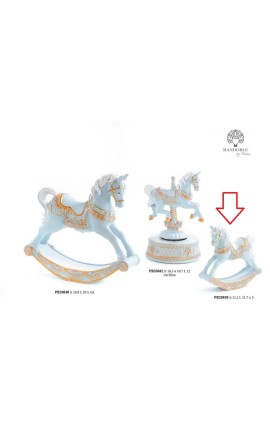 Bomboniera Battesimo Cavalluccio Da Giostra a Dondolo Cavallo h.11,2 Cm Celeste e Oro