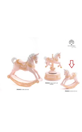 Bomboniera Battesimo Cavalluccio Da Giostra a Dondolo Cavallo h.11,2 Cm Rosa e Oro
