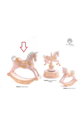 Bomboniera Battesimo Cavalluccio Da Giostra a Dondolo Cavallo Rosa e Oro