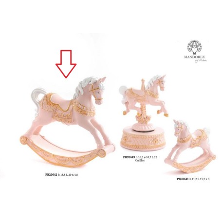 Bomboniera Battesimo Cavalluccio Da Giostra a Dondolo Cavallo Rosa e Oro