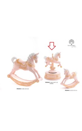 Bomboniera Battesimo Carillon Cavalluccio Da Giostra Cavallo Rosa e Oro