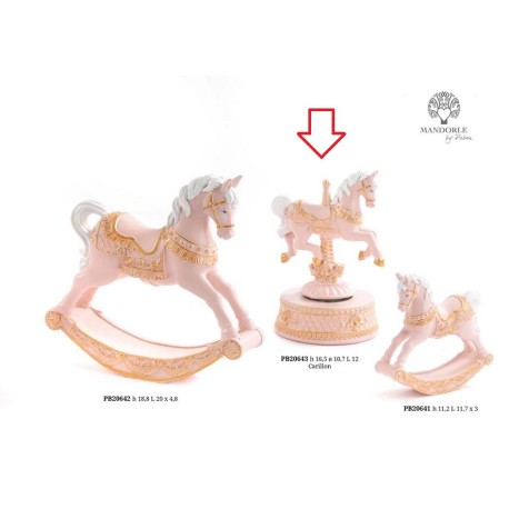 Bomboniera Battesimo Carillon Cavalluccio Da Giostra Cavallo Rosa e Oro