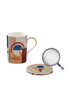 Mug e Sottobicchiere in Porcellana di Alta Qualità con infusiera in Metallo con Colour Box Graffiti Easy Life