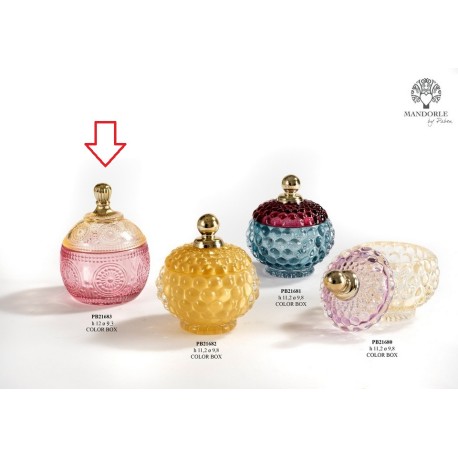 Bomboniera Matrimonio Compleanno Scatola Vetro Portaconfetti Bon Bon Giallo e Fucsia Con Box