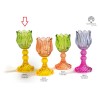 Bomboniera Matrimonio Compleanno Comunione Portacandela Tulipano Vetro Verde e Giallo h.17,8 Cm Con Box