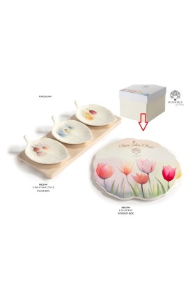 Bomboniera Matrimonio Sottopentola Porcellana Decoro Tulipani Con Box