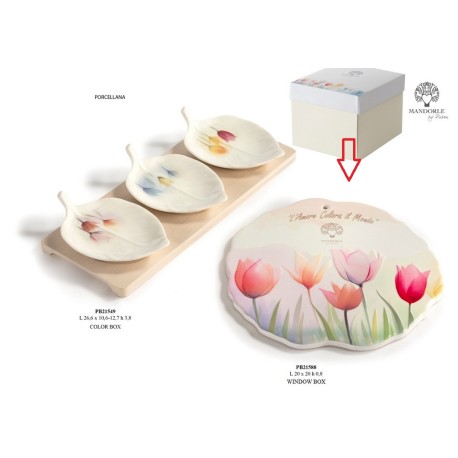 Bomboniera Matrimonio Sottopentola Porcellana Decoro Tulipani Con Box