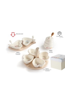 Bomboniera Matrimonio Set 2 Ciotoline Cuore Antipastiera Porcellana Decoro Tulipani Con Box
