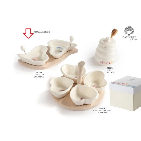 Bomboniera Matrimonio Set 2 Ciotoline Cuore Antipastiera Porcellana Decoro Tulipani Con Box