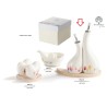 Bomboniera Matrimonio Set 2 Oliere Porcellana e Legno Decoro Tulipani Con Box