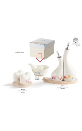 Bomboniera Matrimonio Spremiagrumi Porcellana e Legno Decoro Tulipani Con Box