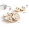 Bomboniera Matrimonio Set Antipastiera 4 Ciotoline Cuore Porcellana e Legno Decoro Tulipani Con Box